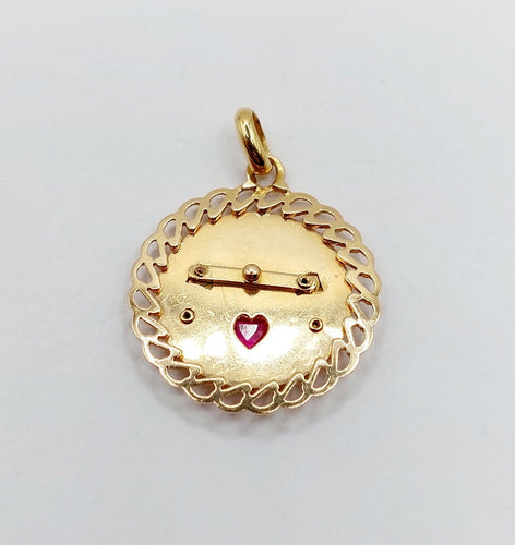 Pendentif Pendentif médaille d’amour en or rose 18k, rubis synthétique 58 Facettes A06908