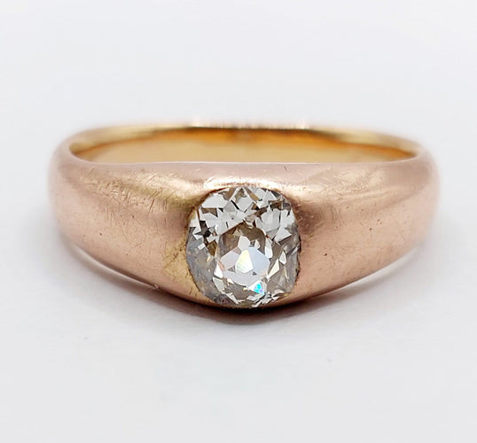 Bague 58.5 Bague jonc antique en or rose et diamant taille ancienne 58 Facettes A06899