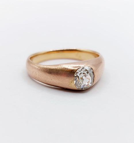 Bague 58.5 Bague jonc antique en or rose 18k avec diamant taille ancienne 58 Facettes A06899