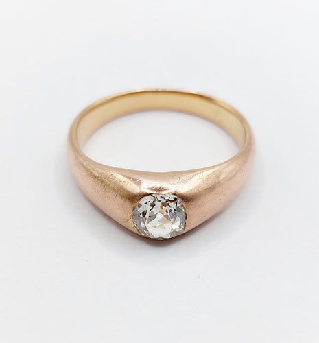 Bague 58.5 Bague jonc antique en or rose 18k avec diamant taille ancienne 58 Facettes A06899