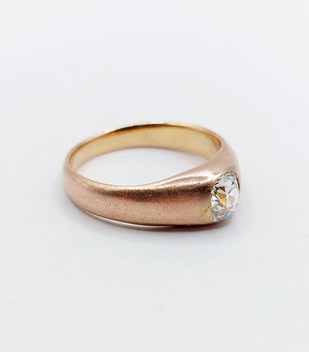 Bague 58.5 Bague jonc antique en or rose 18k avec diamant taille ancienne 58 Facettes A06899