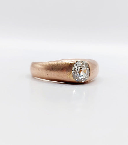 Bague 58.5 Bague jonc antique en or rose 18k avec diamant taille ancienne 58 Facettes A06899