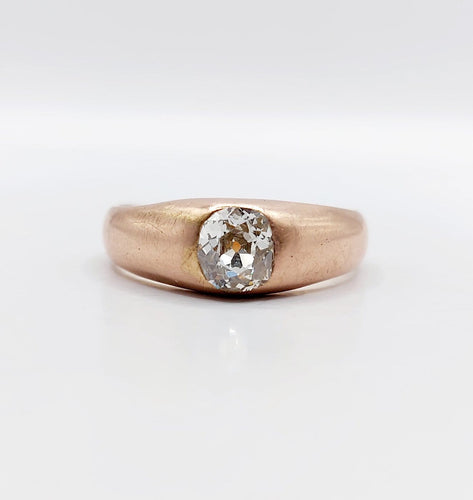 Bague 58.5 Bague jonc antique en or rose 18k avec diamant taille ancienne 58 Facettes A06899