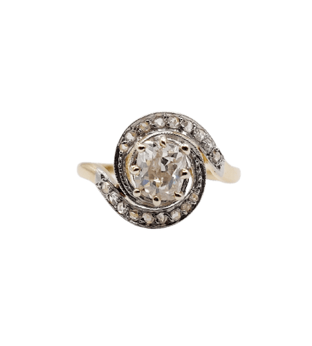 Bague 55 Bague tourbillon antique en or 18k et platine, diamants 58 Facettes A06861
