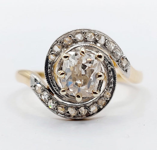 Bague 55 Bague tourbillon antique en or 18k et platine, diamants 58 Facettes A06861