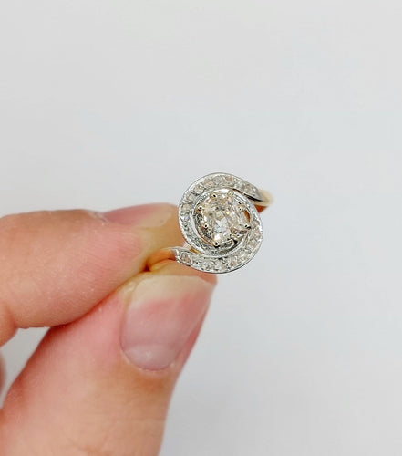Bague 55 Bague tourbillon antique en or 18k et platine, diamants 58 Facettes A06861