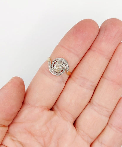 Bague 55 Bague tourbillon antique en or 18k et platine, diamants 58 Facettes A06861