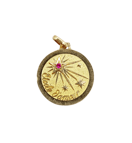 Pendentif Pendentif médaille Étoile d'amour en or jaune 18k et rubis 58 Facettes A06867