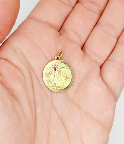 Pendentif Pendentif médaille Étoile d'amour en or jaune 18k et rubis 58 Facettes A06867