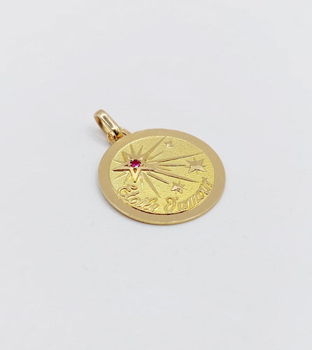 Pendentif Pendentif médaille Étoile d'amour en or jaune 18k et rubis 58 Facettes A06867