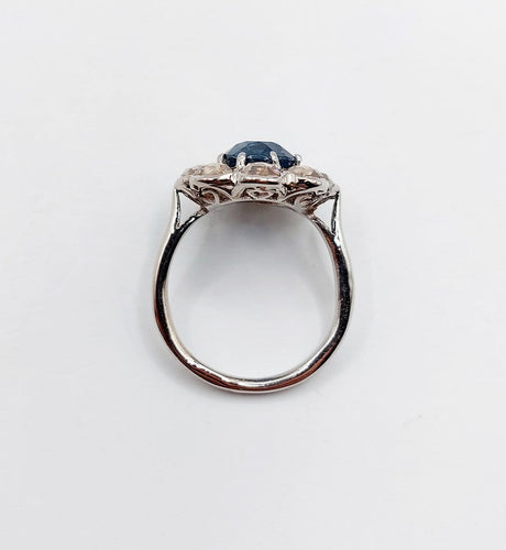 Bague 48 Bague marguerite antique en or blanc 18k et platine, saphir et diamants 58 Facettes A06876