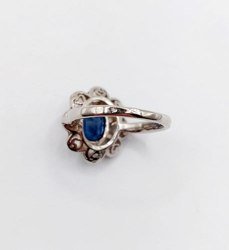 Bague 48 Bague marguerite antique en or blanc 18k et platine, saphir et diamants 58 Facettes A06876