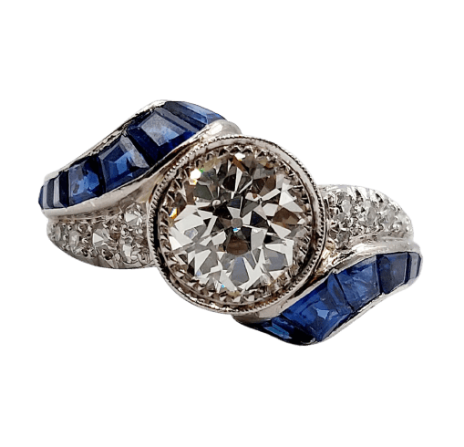 Bague 54.5 Bague Art déco - Diamant taille ancienne 1,60 ct en or blanc 18k 58 Facettes A06886
