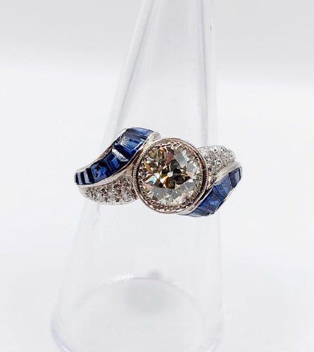 Bague 54.5 Bague Art déco - Diamant taille ancienne 1,60 ct en or blanc 18k 58 Facettes A06886