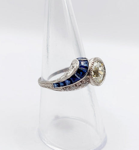Bague 54.5 Bague Art déco - Diamant taille ancienne 1,60 ct en or blanc 18k 58 Facettes A06886