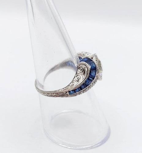 Bague 54.5 Bague Art déco - Diamant taille ancienne 1,60 ct en or blanc 18k 58 Facettes A06886
