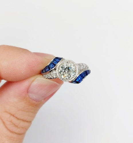 Bague 54.5 Bague Art déco - Diamant taille ancienne 1,60 ct en or blanc 18k 58 Facettes A06886