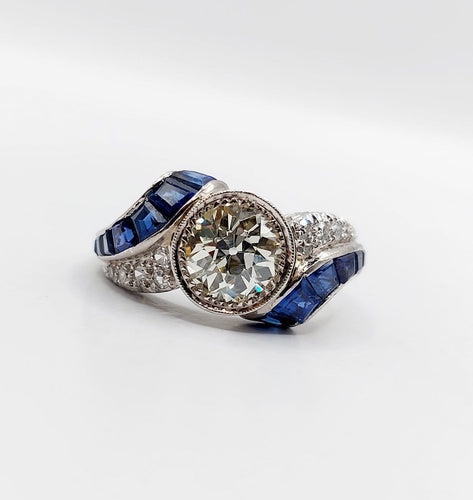 Bague 54.5 Bague Art déco - Diamant taille ancienne 1,60 ct en or blanc 18k 58 Facettes A06886