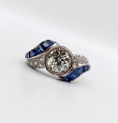 Bague 54.5 Bague Art déco - Diamant taille ancienne 1,60 ct en or blanc 18k 58 Facettes A06886