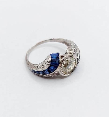 Bague 54.5 Bague Art déco - Diamant taille ancienne 1,60 ct en or blanc 18k 58 Facettes A06886