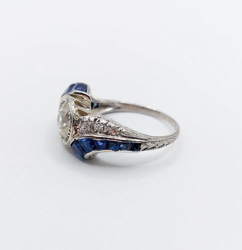 Bague 54.5 Bague Art déco - Diamant taille ancienne 1,60 ct en or blanc 18k 58 Facettes A06886