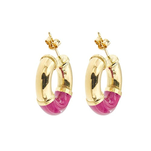 Boucles d'oreilles Boucles d’oreilles créoles en or jaune 18 ct et émail fuchsia 58 Facettes 40715