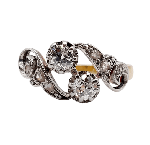 Bague 52 Bague toi et moi antique en or 18k, platine et diamants taille ancienne 58 Facettes A06897