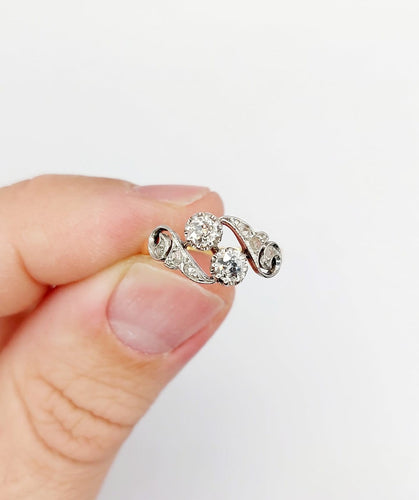 Bague 52 Bague toi et moi antique en or 18k, platine et diamants taille ancienne 58 Facettes A06897