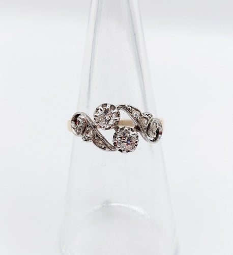 Bague 52 Bague toi et moi antique en or 18k, platine et diamants taille ancienne 58 Facettes A06897