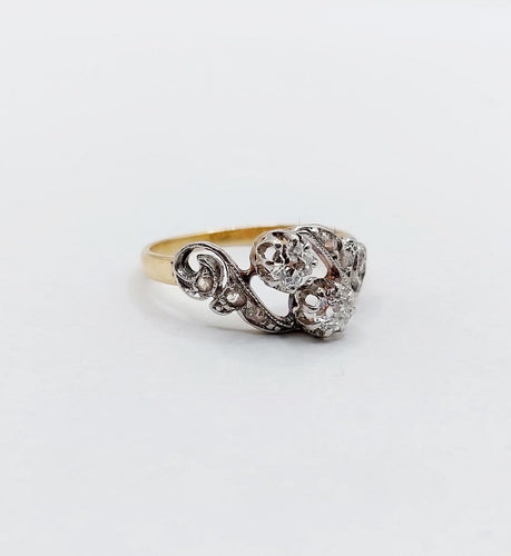 Bague 52 Bague toi et moi antique en or 18k, platine et diamants taille ancienne 58 Facettes A06897