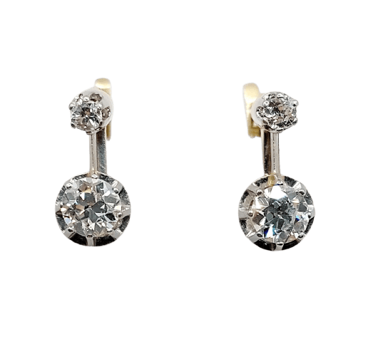 Boucles d'oreilles Dormeuses antiques - Boucles d'oreilles en or 18k, platine et diamants 58 Facettes A06906
