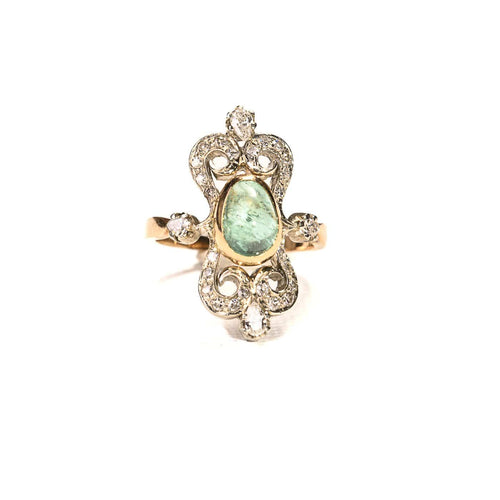 Bague 50 Bague Belle Époque émeraude et diamants en or rose et platine 58 Facettes LMB-351