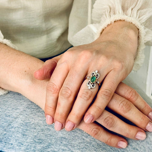 Bague 50 Bague Belle Époque émeraude et diamants en or rose et platine 58 Facettes LMB-351
