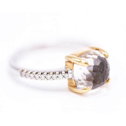 Bague Bague - Quartz cristal de roche et onyx en or jaune 18 K 58 Facettes UKA000143CS