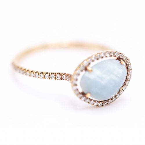 Bague MEIRAT - Bague en or jaune 18K avec aigue-marine milky et diamants 58 Facettes UKA000145CS