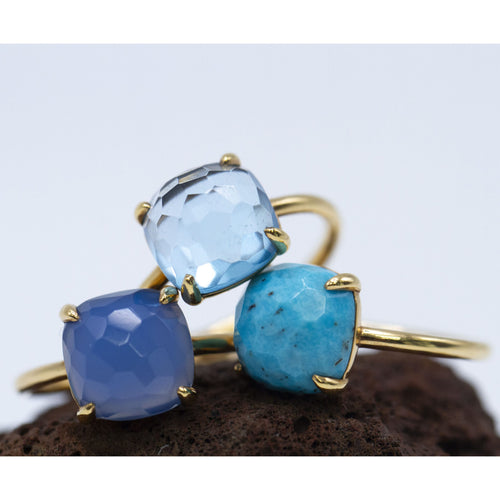 Bague Bague - Turquoise facettée en or jaune 18 K 58 Facettes UKA000148CS