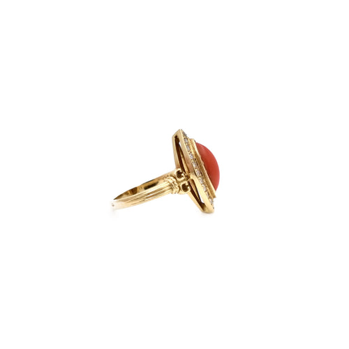 Bague 51 Bague marquise en or jaune 18K avec corail et diamants 58 Facettes REF2394-116