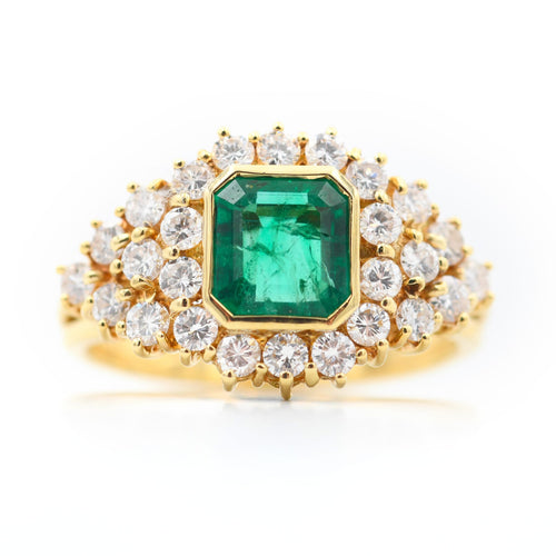 Bague Bague en or jaune 18 ct avec émeraude 1,7 ct et diamants 58 Facettes 22665