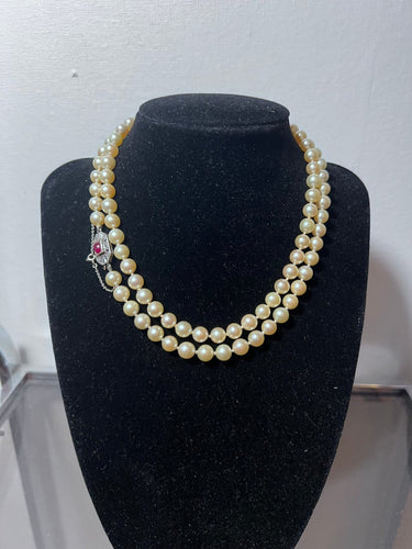 Collier Collier Art déco - Sautoir choker en or jaune 18k, perles Akoya, diamants, rubis 58 Facettes 936