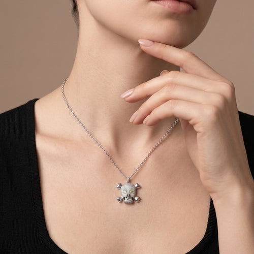 Pendentif Vanité - Pendentif crâne en or blanc et diamants 58 Facettes OC-64700234