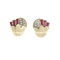 Boucles d'oreilles en or jaune, pierres rouges et diamants