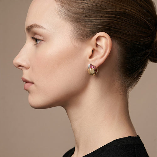 Boucles d'oreilles Boucles d’oreilles clips motif floral en or jaune 18 carats, rubis et diamants 58 Facettes 66000226