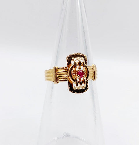 Bague 49.5 Bague chevalière victorienne en or rose 18k et rubis (circa 1890) 58 Facettes A06917