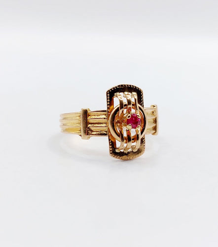 Bague 49.5 Bague chevalière victorienne en or rose 18k et rubis (circa 1890) 58 Facettes A06917