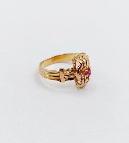 Bague 49.5 Bague chevalière victorienne en or rose 18k et rubis (circa 1890) 58 Facettes A06917