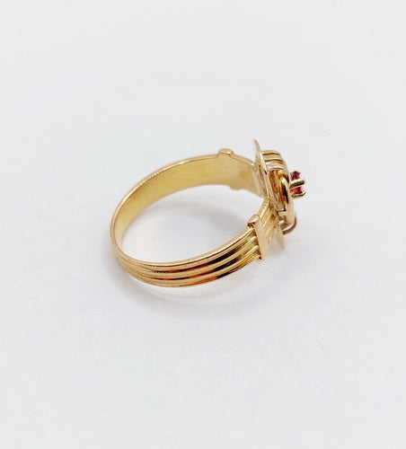Bague 49.5 Bague chevalière victorienne en or rose 18k et rubis (circa 1890) 58 Facettes A06917