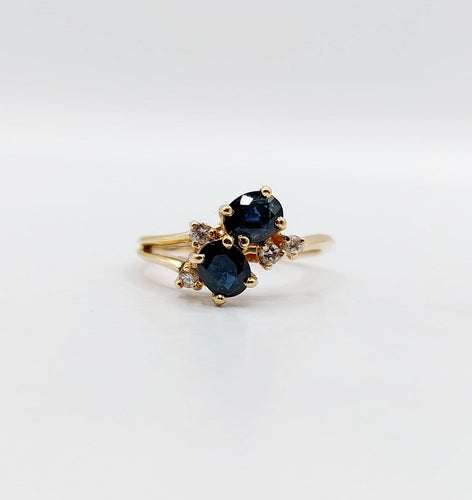 Bague 49 Bague vintage en or jaune 18k, saphirs et diamants 58 Facettes A06918