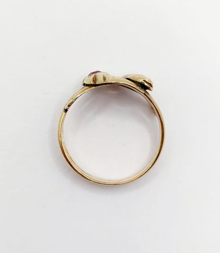 Bague 63 Bague serpent antique à deux têtes en or jaune 18k, diamant et rubis synthétique 58 Facettes A06923