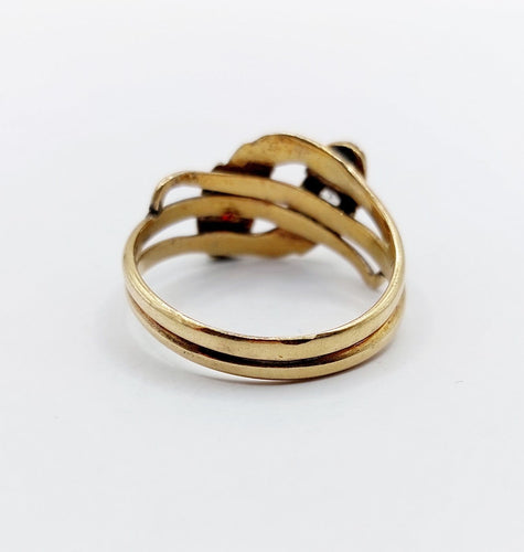 Bague 63 Bague serpent antique à deux têtes en or jaune 18k, diamant et rubis synthétique 58 Facettes A06923