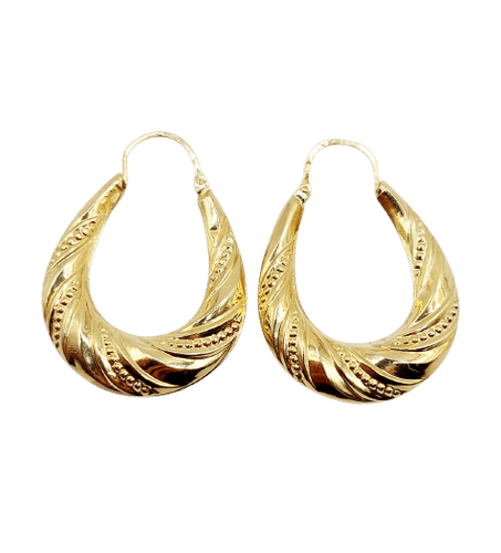 Boucles d'oreilles Créoles XXL vintage à motifs géométriques en or jaune 18k 58 Facettes A06929